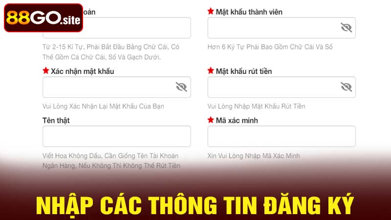 Nhập các thông tin đăng ký